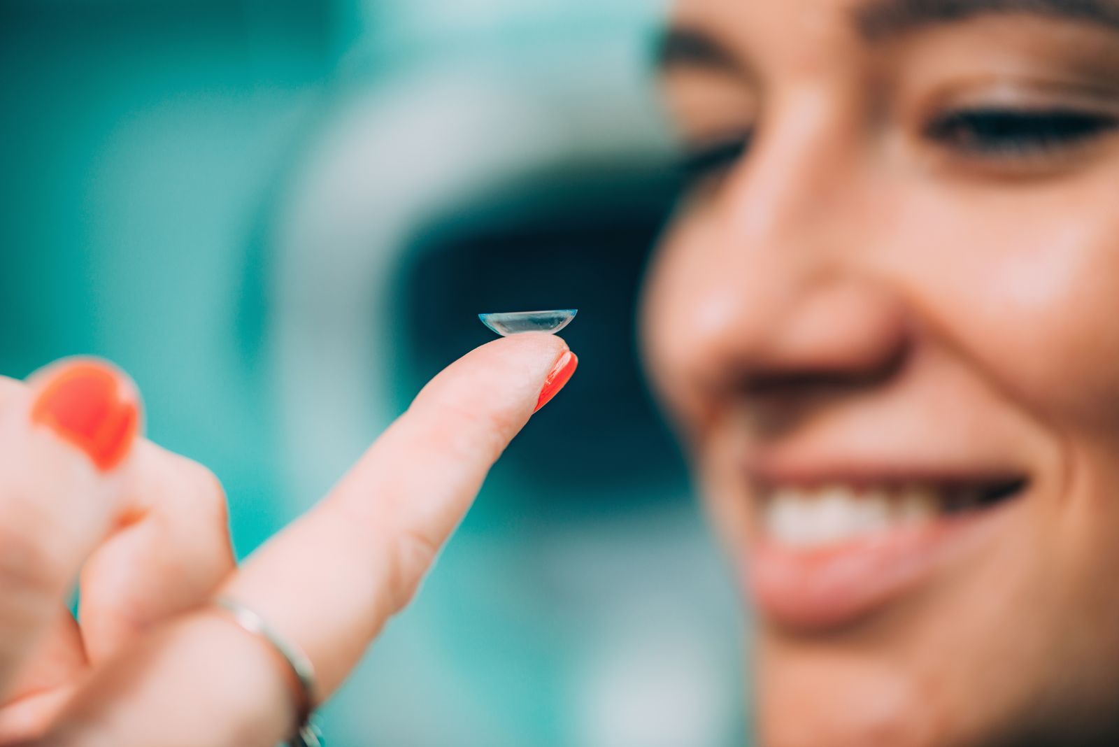 Ophthalmology. Soft contact lens insertion.